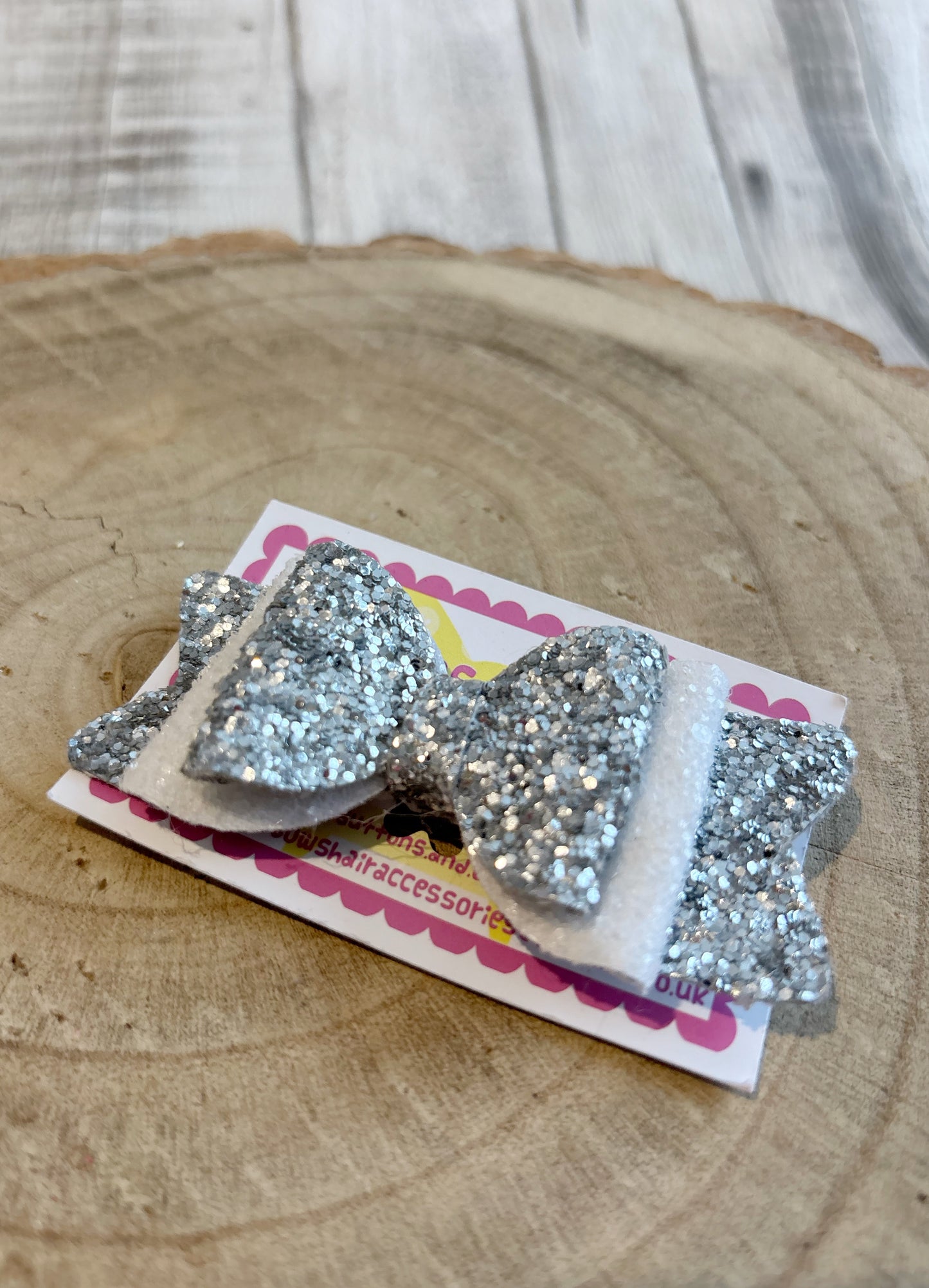 Silver Glitter Bow Hair Clip