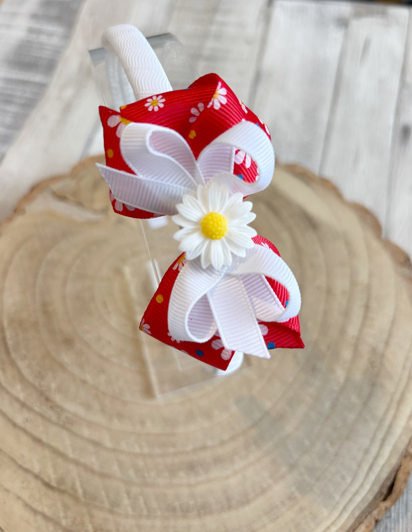 🎀🌼 Red Daisy Bow Headband 🌼🎀
