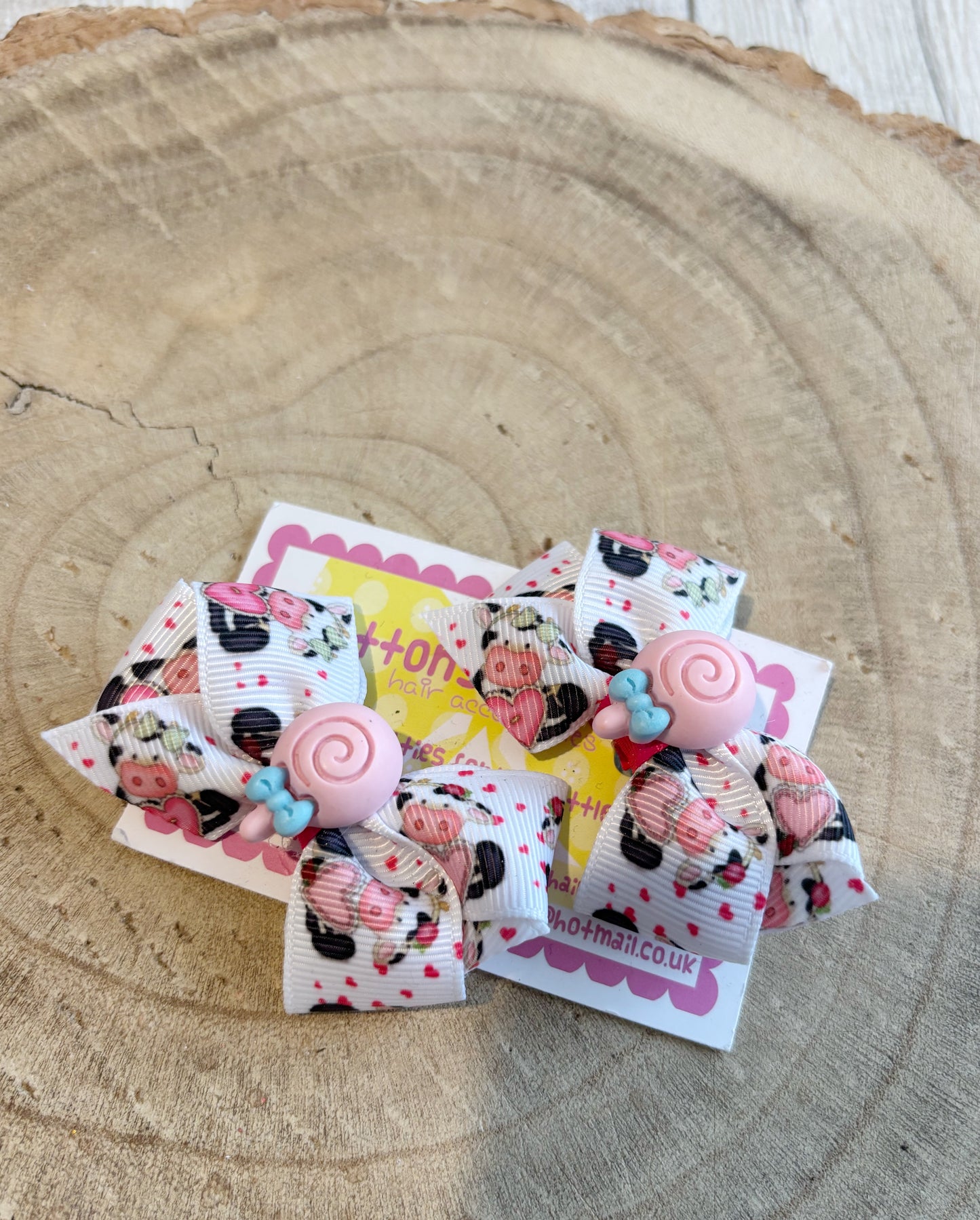 🎀 Character Print Bow Hair Clip Set with Pink Lollipop Centre 🎀