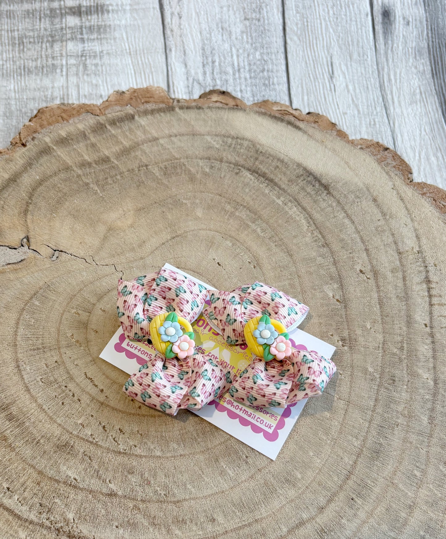 🌸 Butterfly Floral Hair Bow Set – Set of 2 🌸