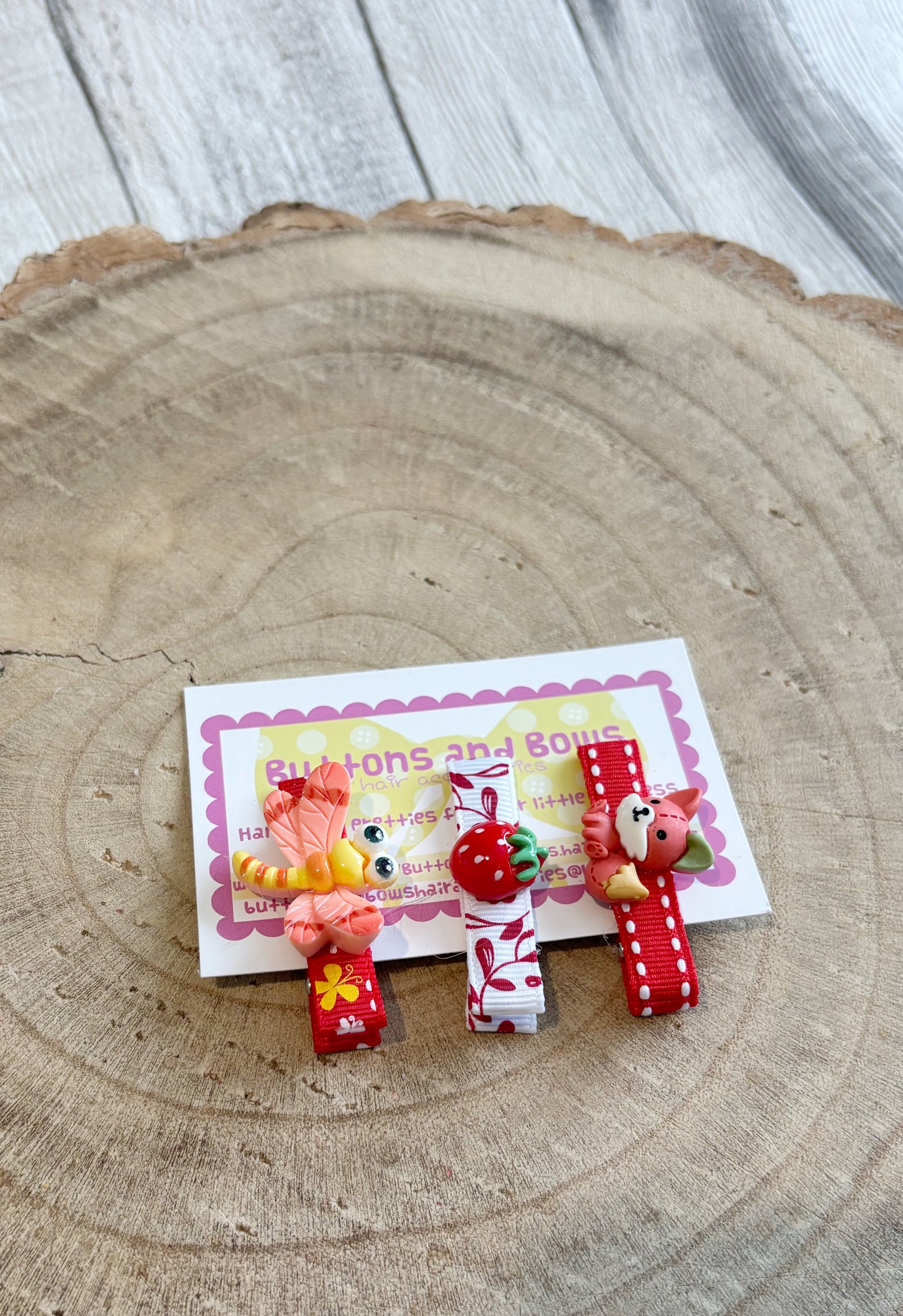 🍓 Cute Woodland & Fruit Hair Clips – Set of 3 🍓