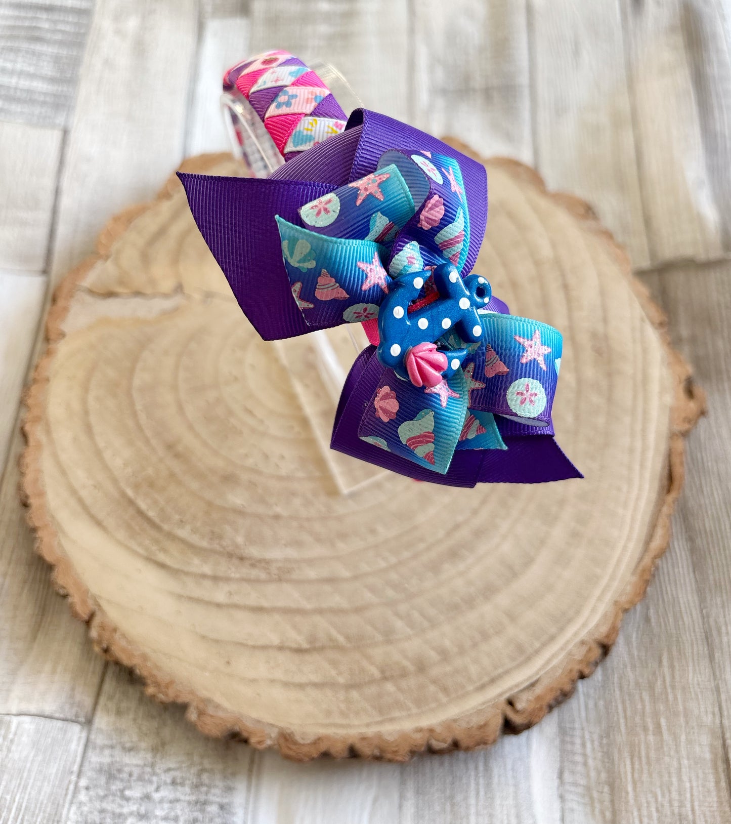Purple Sea Life Bow Hairband – Handmade with Non-Slip Grip