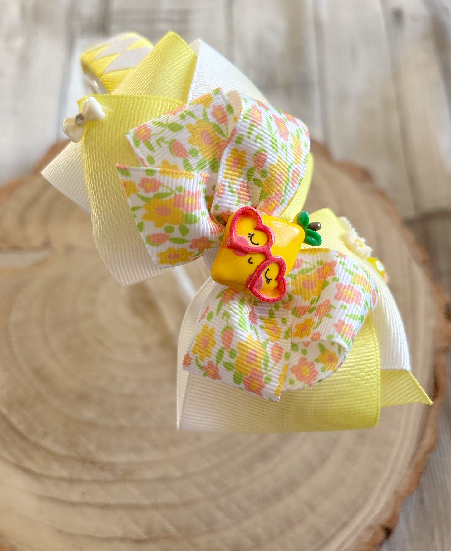 Yellow Lemon Floral Bow Hairband – Handmade with Non-Slip Grip