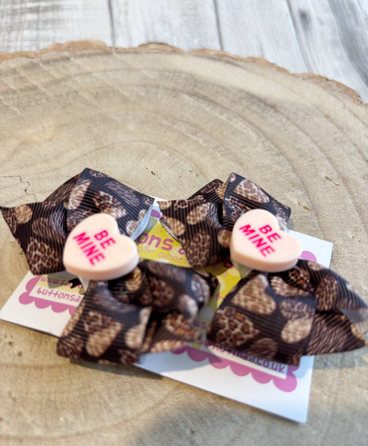“Be Mine” Leopard Heart Bow Hair Clips – Set of 2