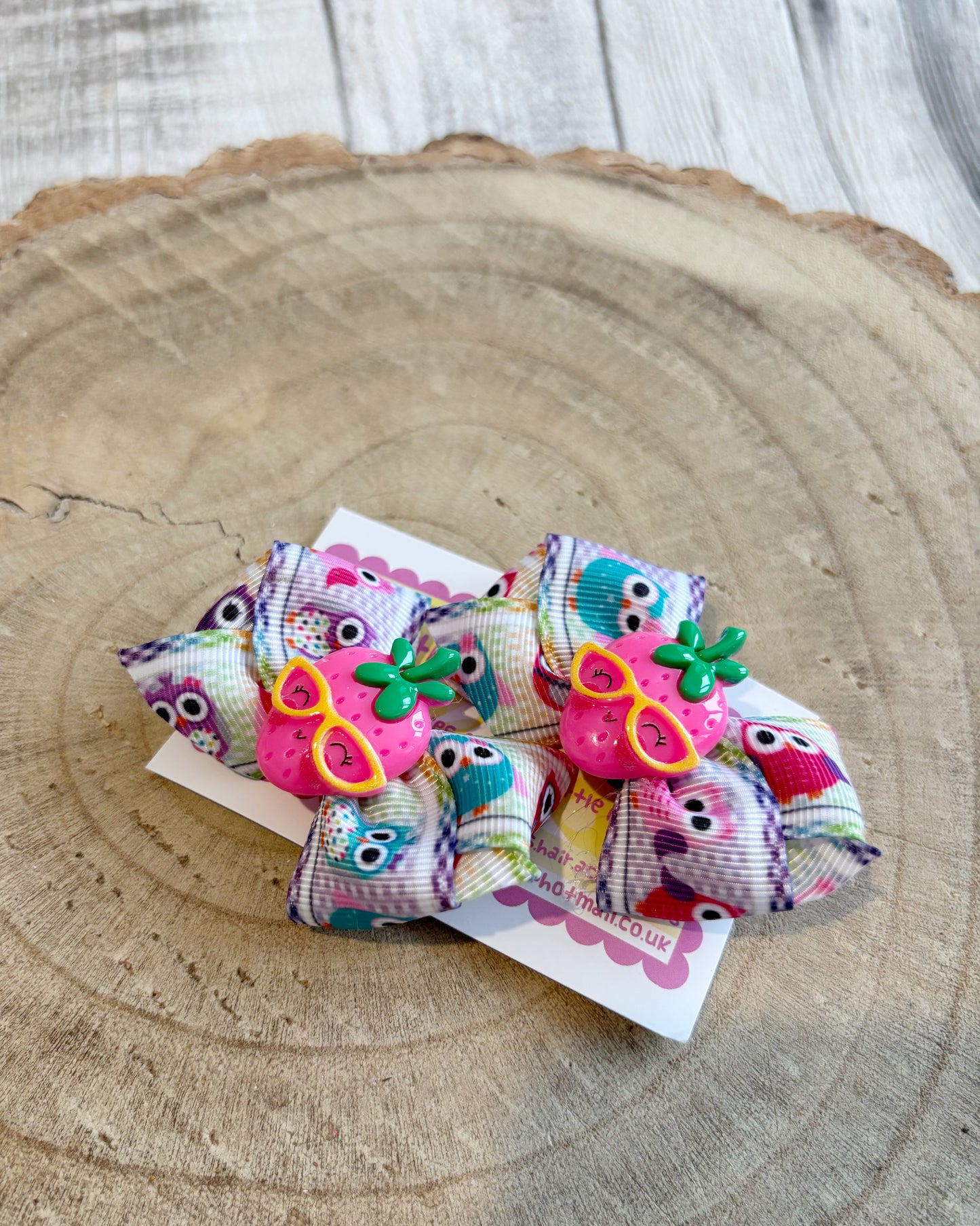 🦉 Owl & Strawberry Hair Bow Set – Set of 2 🦉