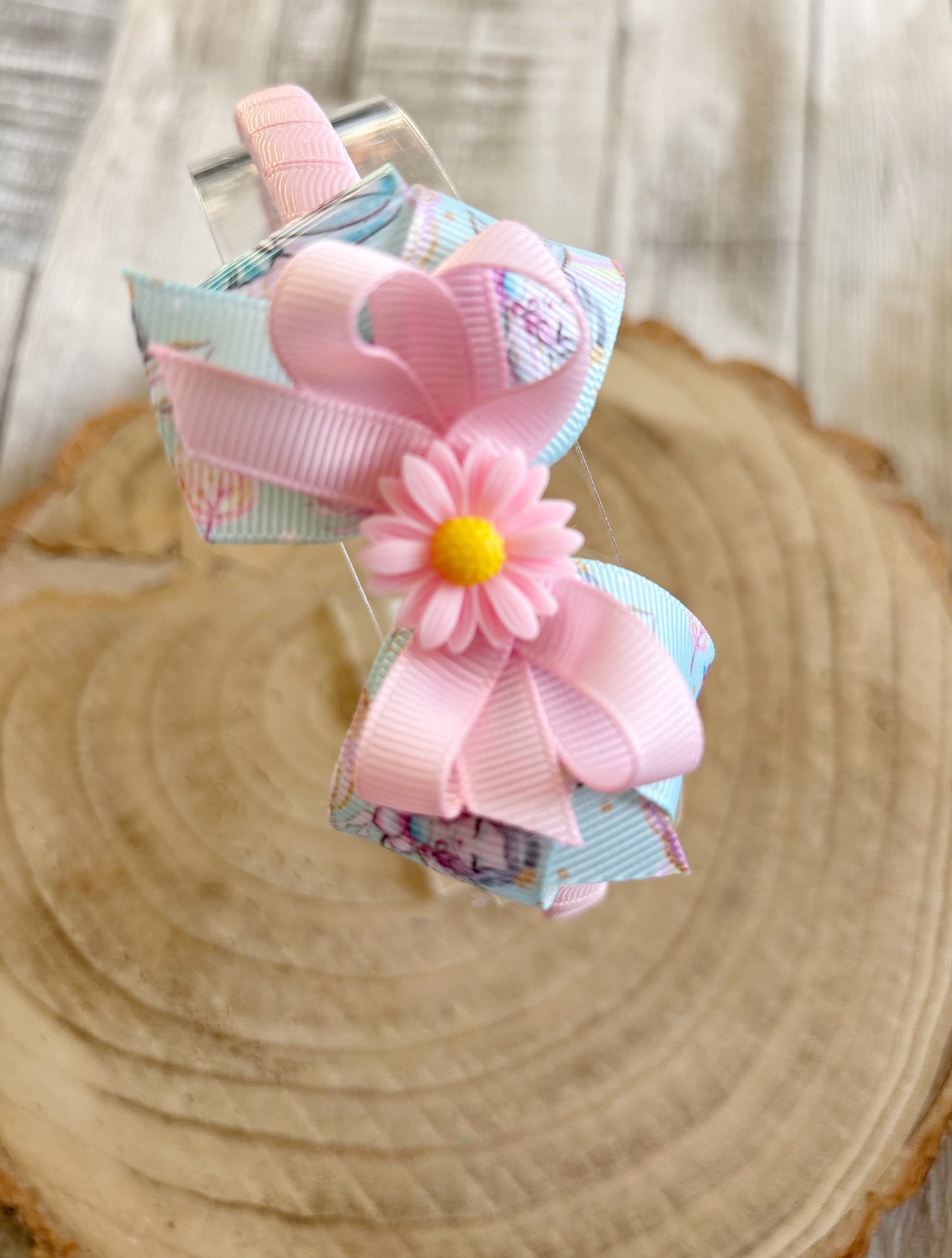 Pink Daisy Bow Hairband – Handmade with Non-Slip Grip