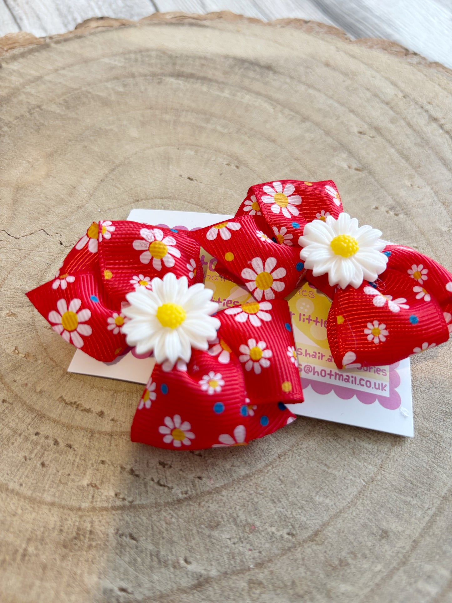 🌼 Red Daisy Hair Bow Set – Set of 2 🌼