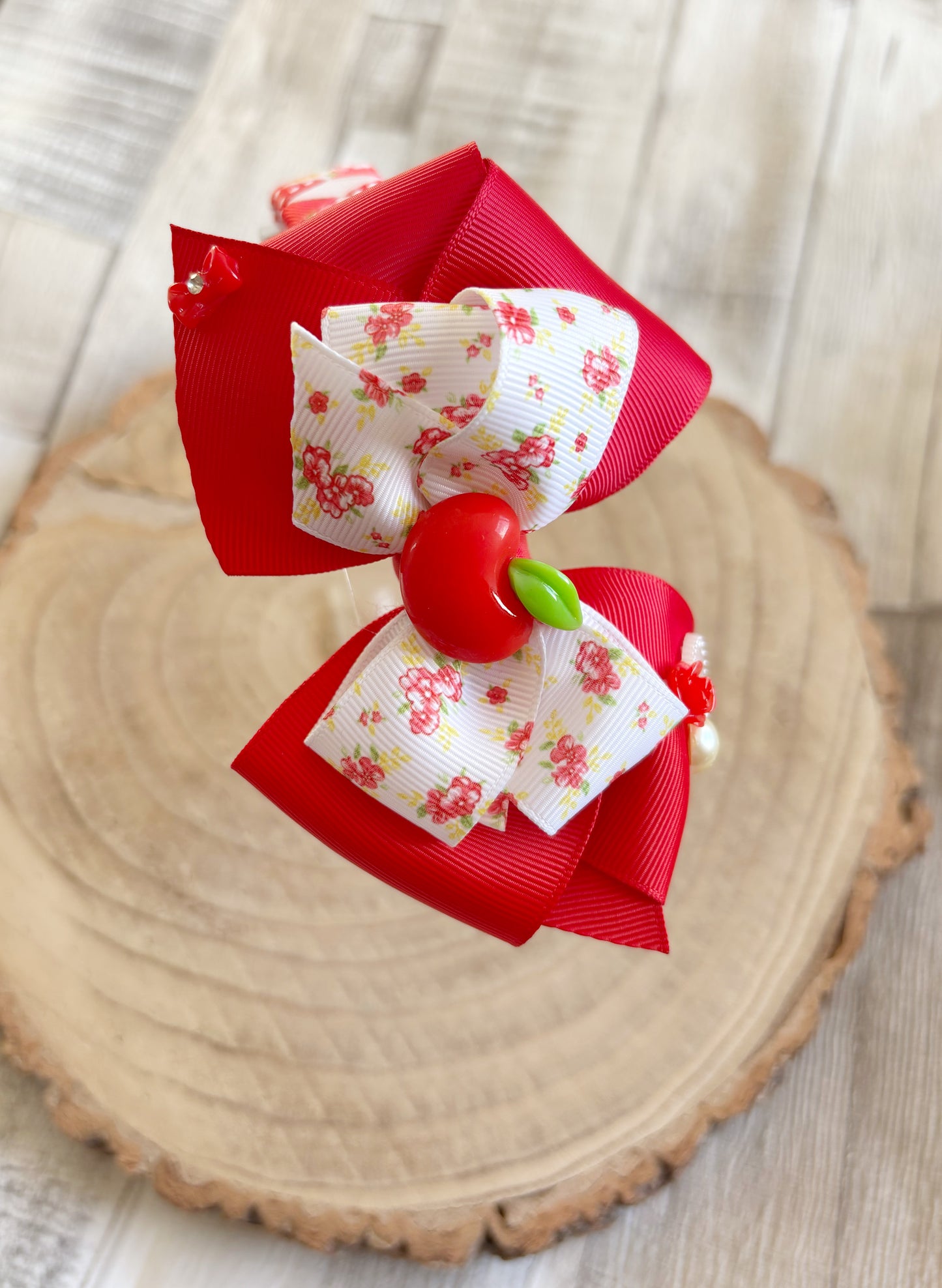 Red Apple Bow Headband – Handmade Girls Hairband