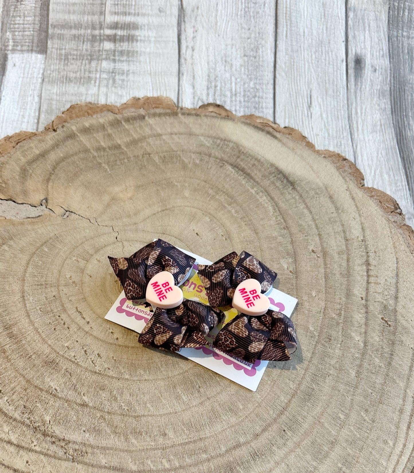 “Be Mine” Leopard Heart Bow Hair Clips – Set of 2