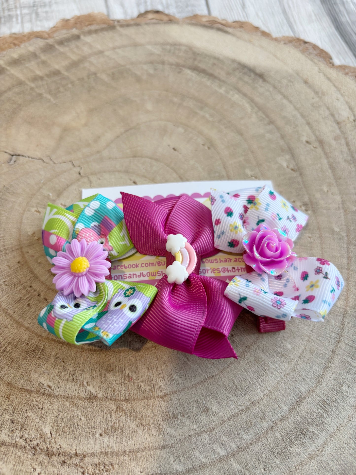 🌸 Floral & Character Bow Clip Set – Set of 3 🌸