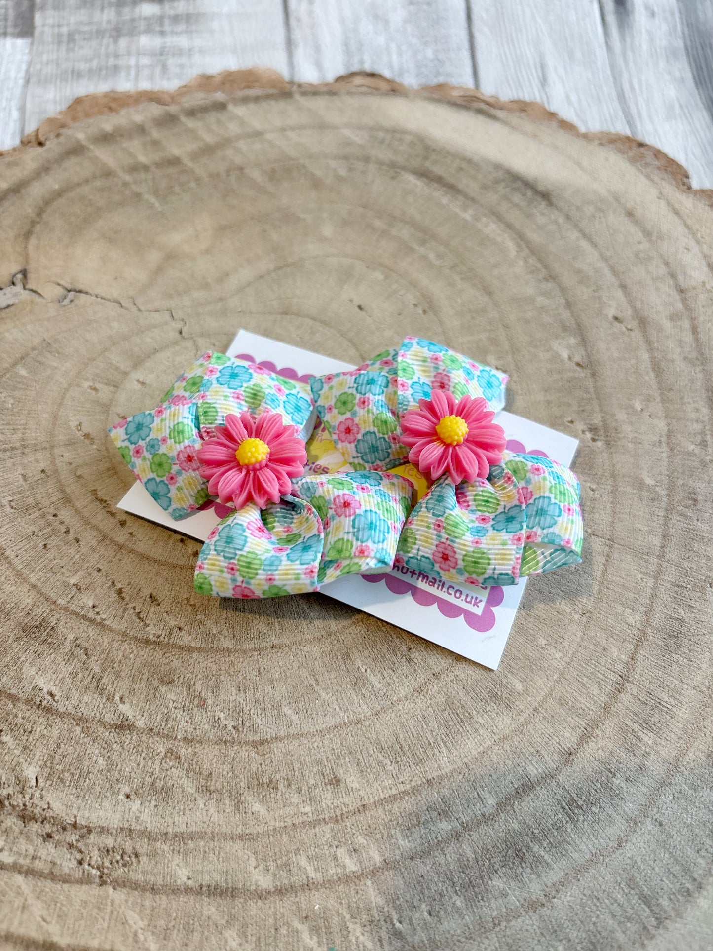 🌸 Floral Hair Bow Set with Pink Flower Centre – Set of 2 🌸