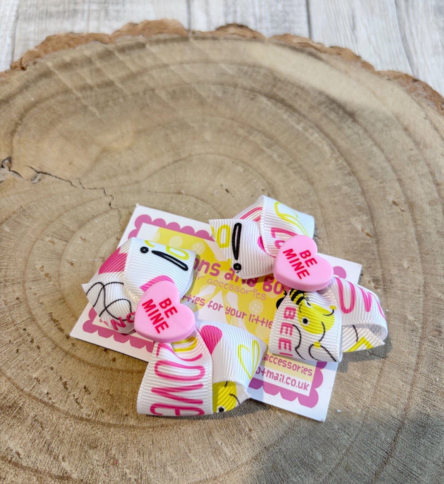 “Be Mine” Valentine Bow Hair Clips – Set of 2