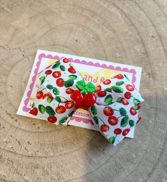 Cherry Print Bow Hair Clip