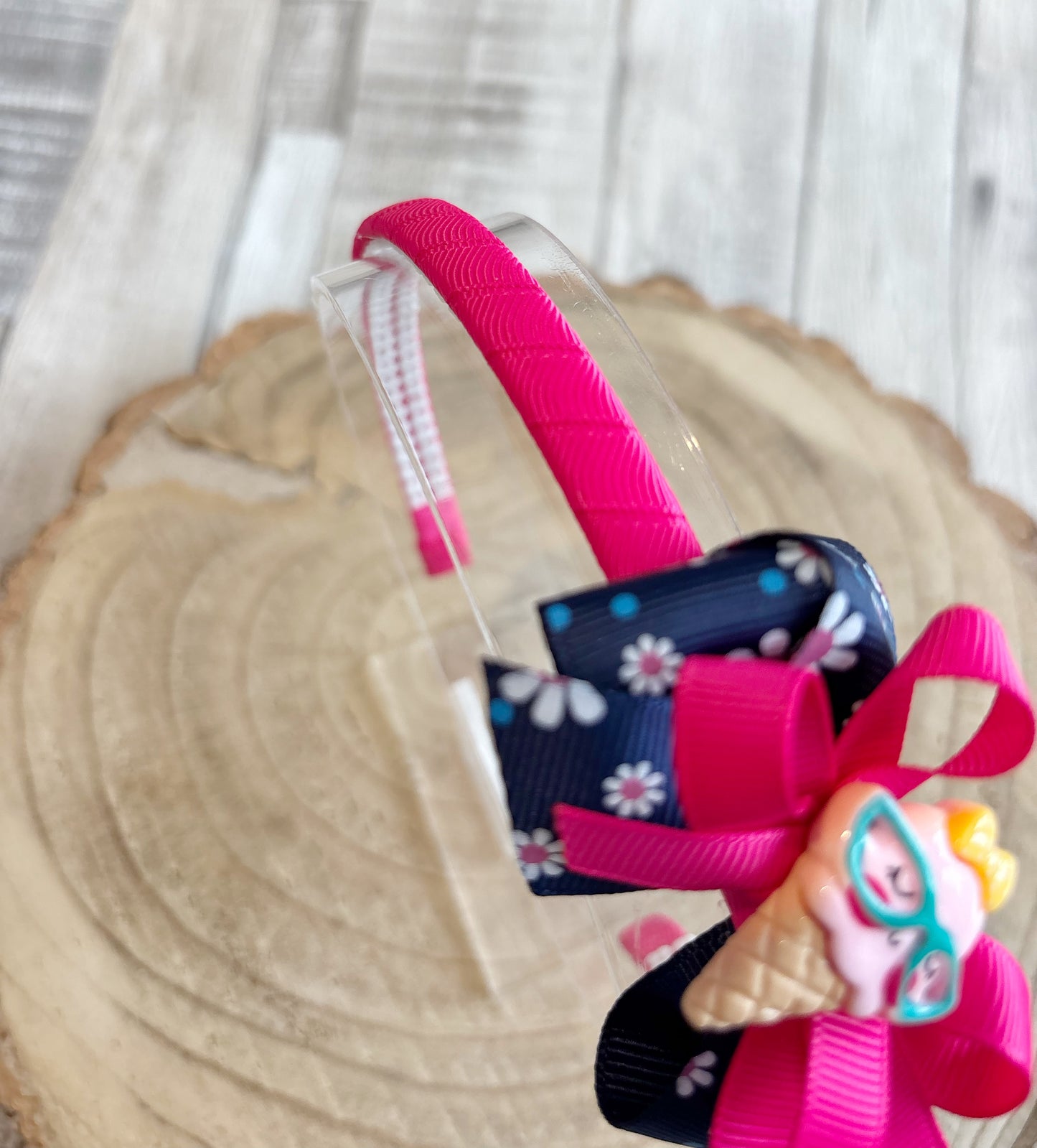 🍦✨ Ice Cream Bow Headband – Pink & Navy ✨🍦