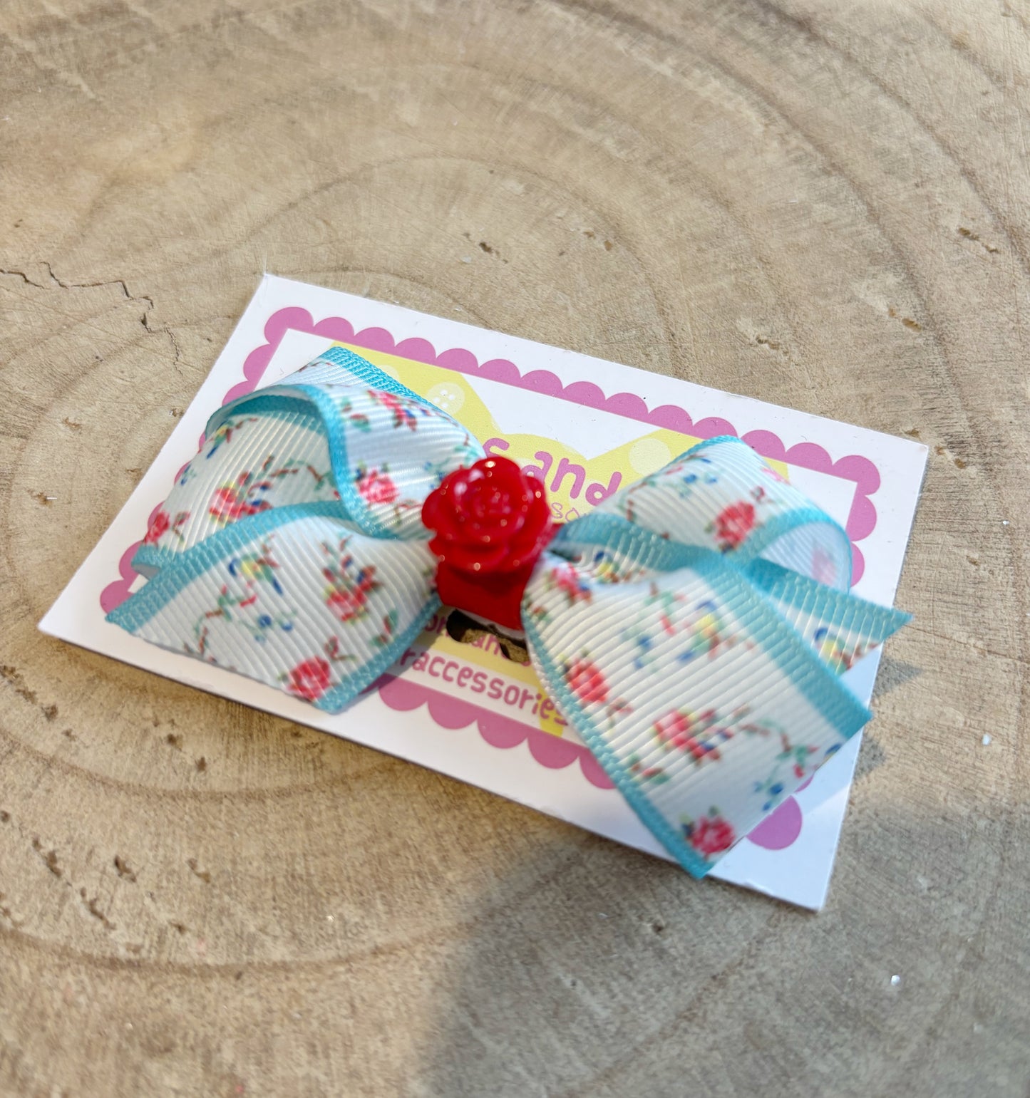 Floral Bow Hair Clip with Rose Centre
