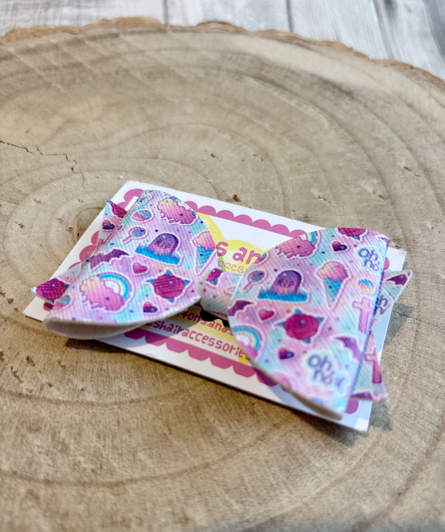 Pastel Love Print Bow Hair Clip
