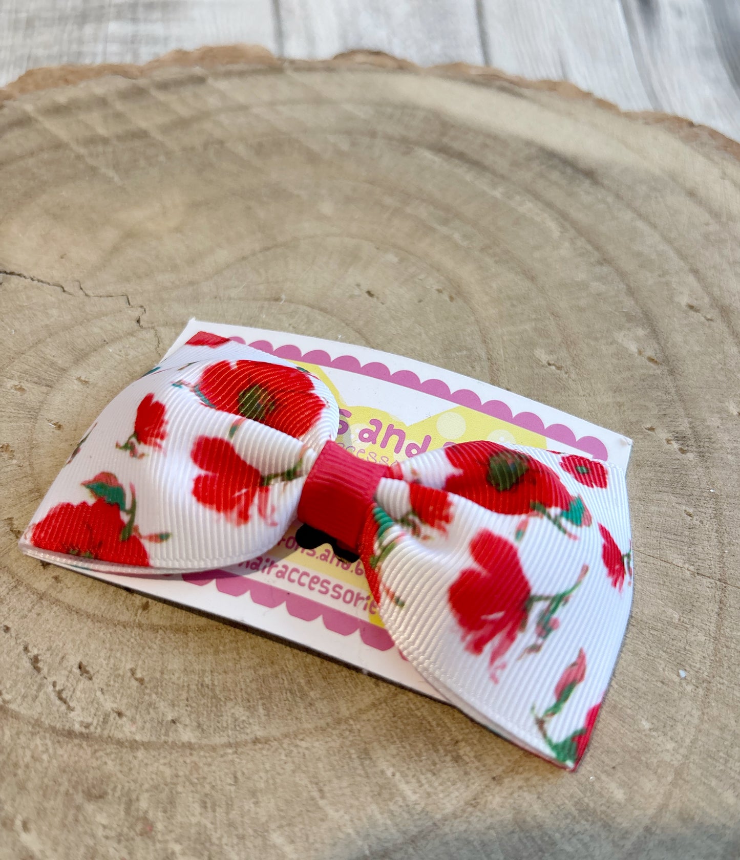 Red Poppy Floral Bow Hair Clip