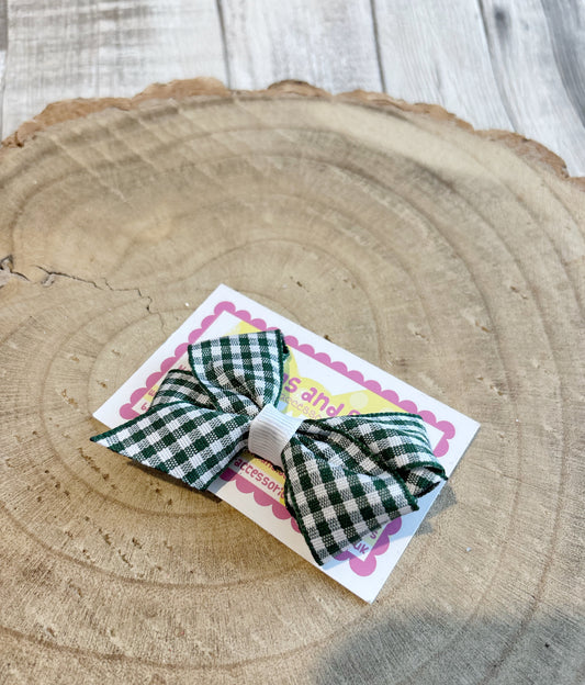 Green Gingham Bow Hair Clip – Non-Slip | Handmade