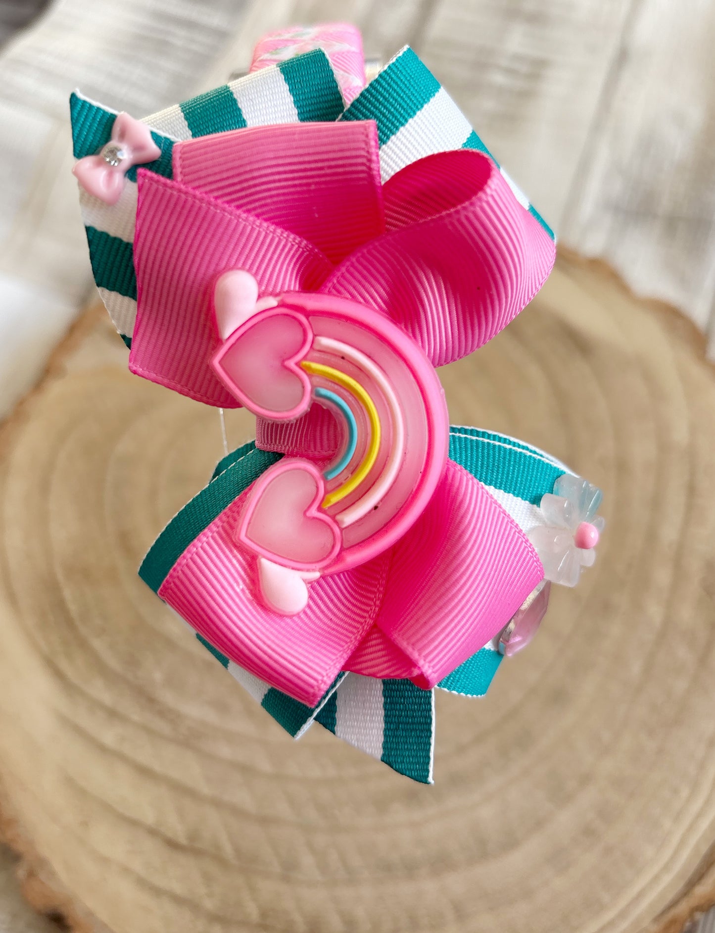 Pink Rainbow Bow Hairband – Handmade Girls Hairband with Non-Slip Grip