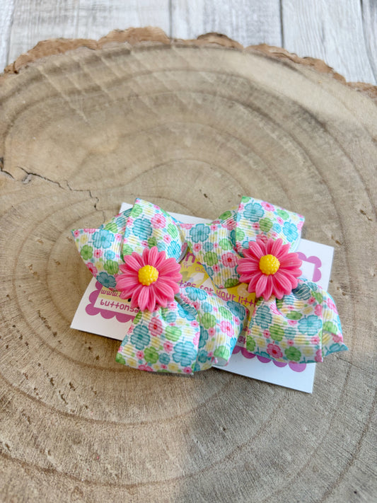 🌸 Floral Daisy Hair Bow Set – Set of 2 🌸