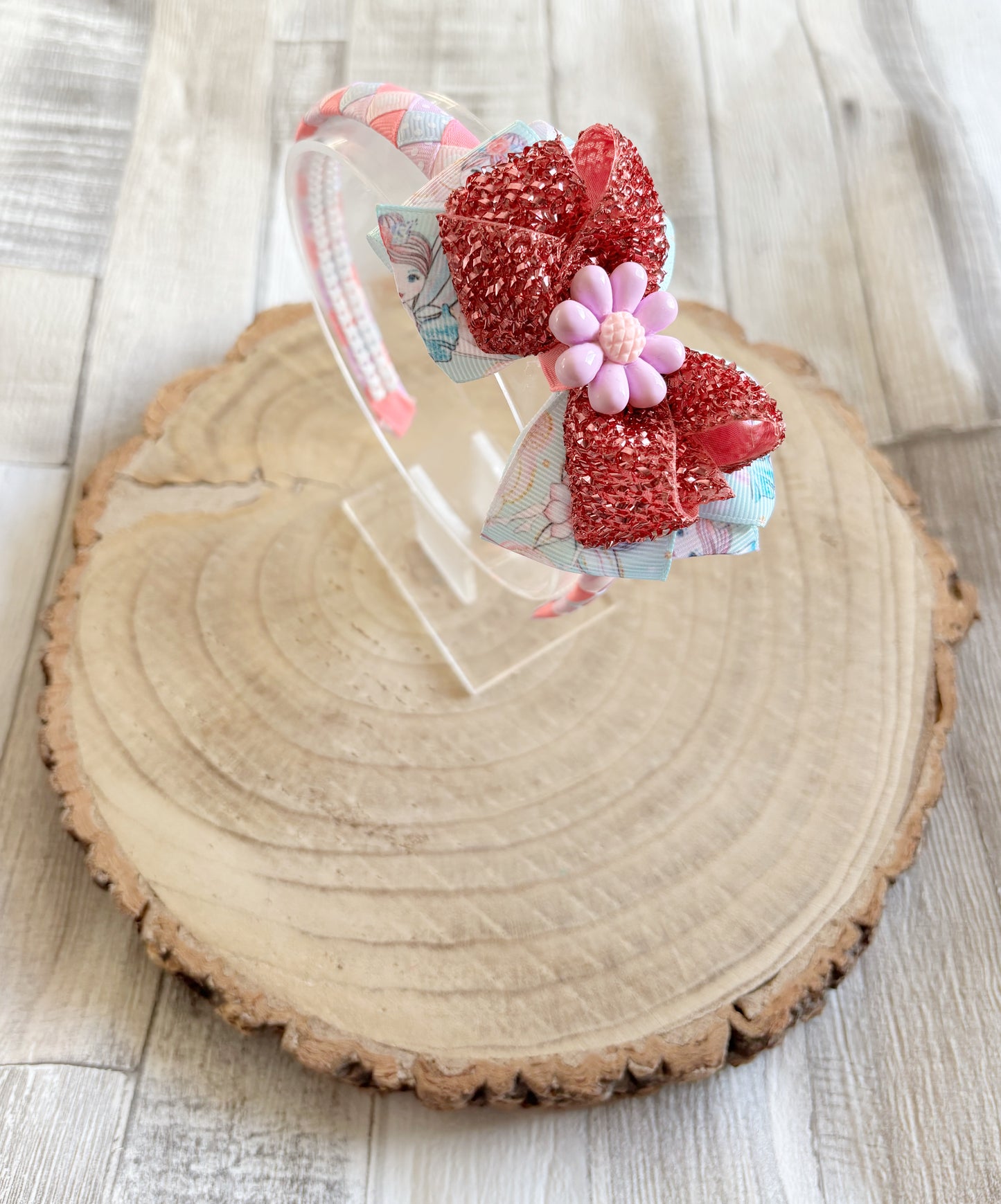Pink Glitter Flower Bow Hairband – Handmade with Non-Slip Grip