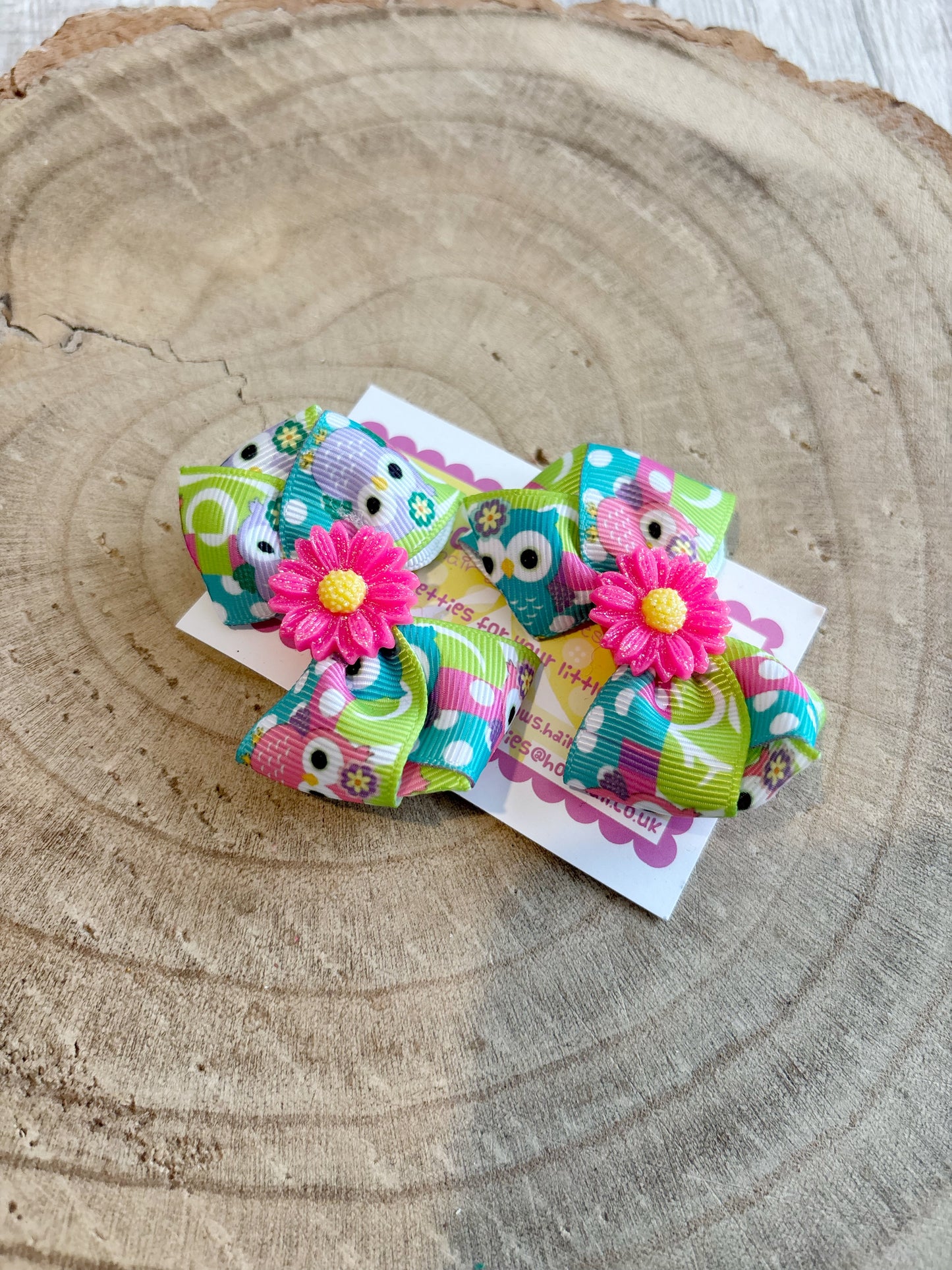 🦉 Owl & Flower Hair Bow Set – Set of 2 🦉