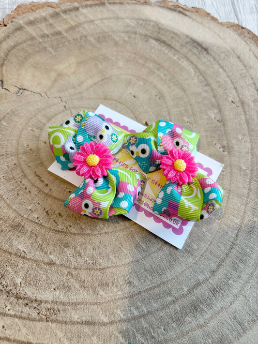 🦉 Owl & Flower Hair Bow Set – Set of 2 🦉