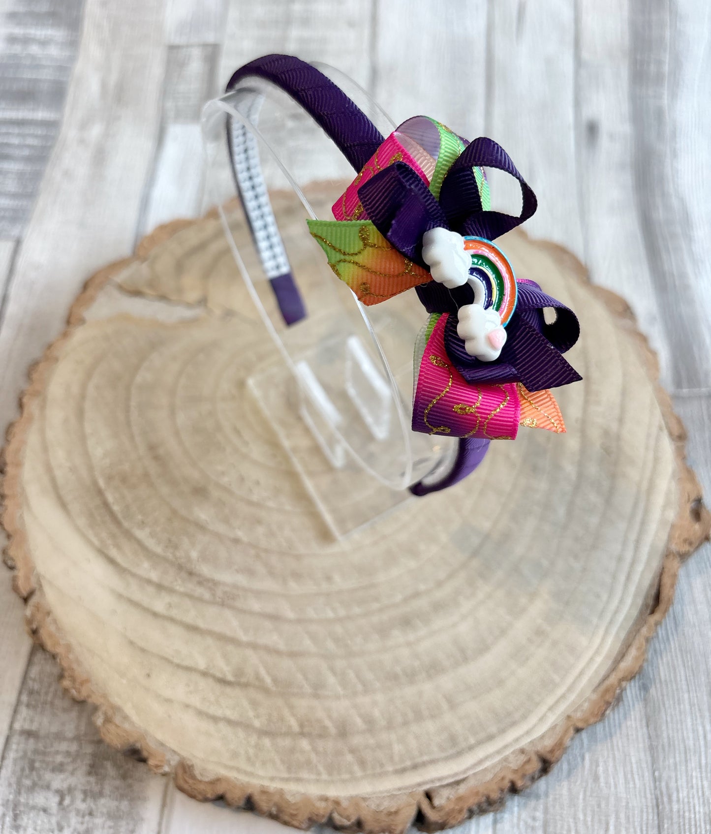 🌈✨ Rainbow Bow Headband – Purple & Bright Mix ✨🌈