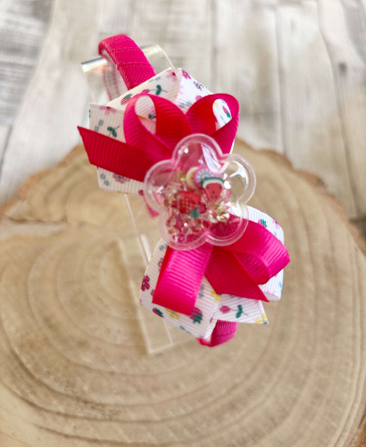 Pink Strawberry Shaker Bow Hairband – Handmade with Non-Slip Grip