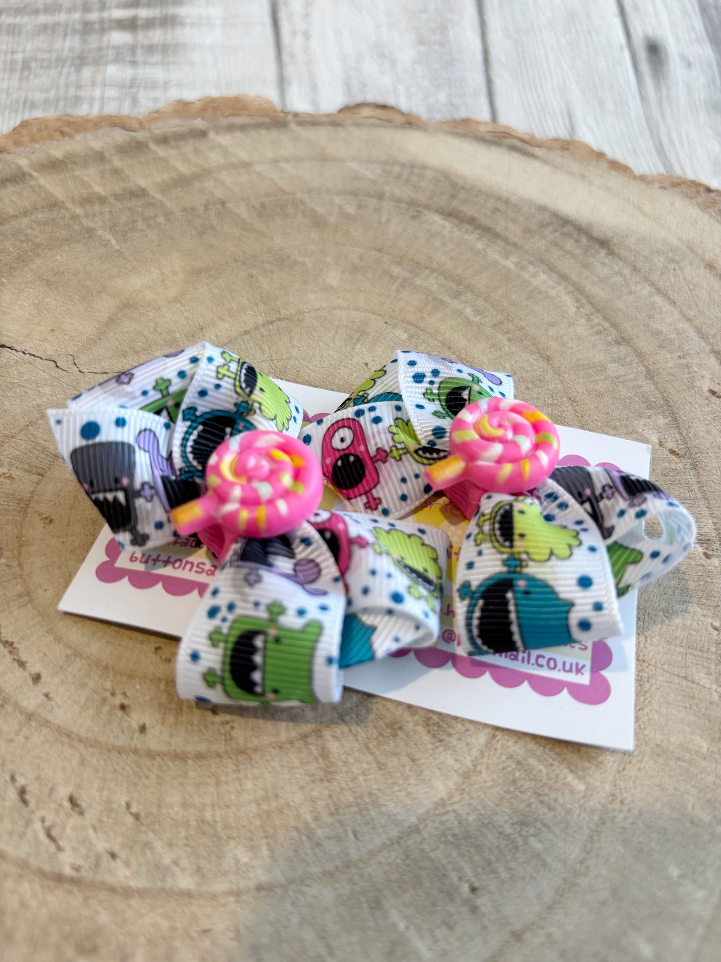 👻 Monster & Lollipop Hair Bow Set – Set of 2 👻