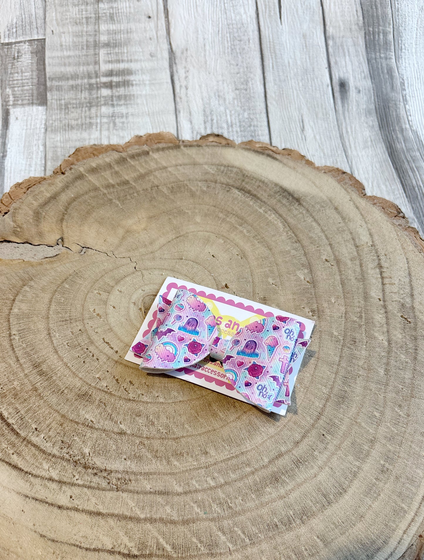 Pastel Love Print Bow Hair Clip