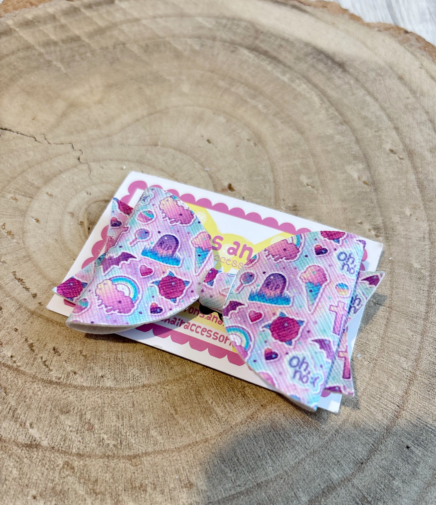 Pastel Love Print Bow Hair Clip