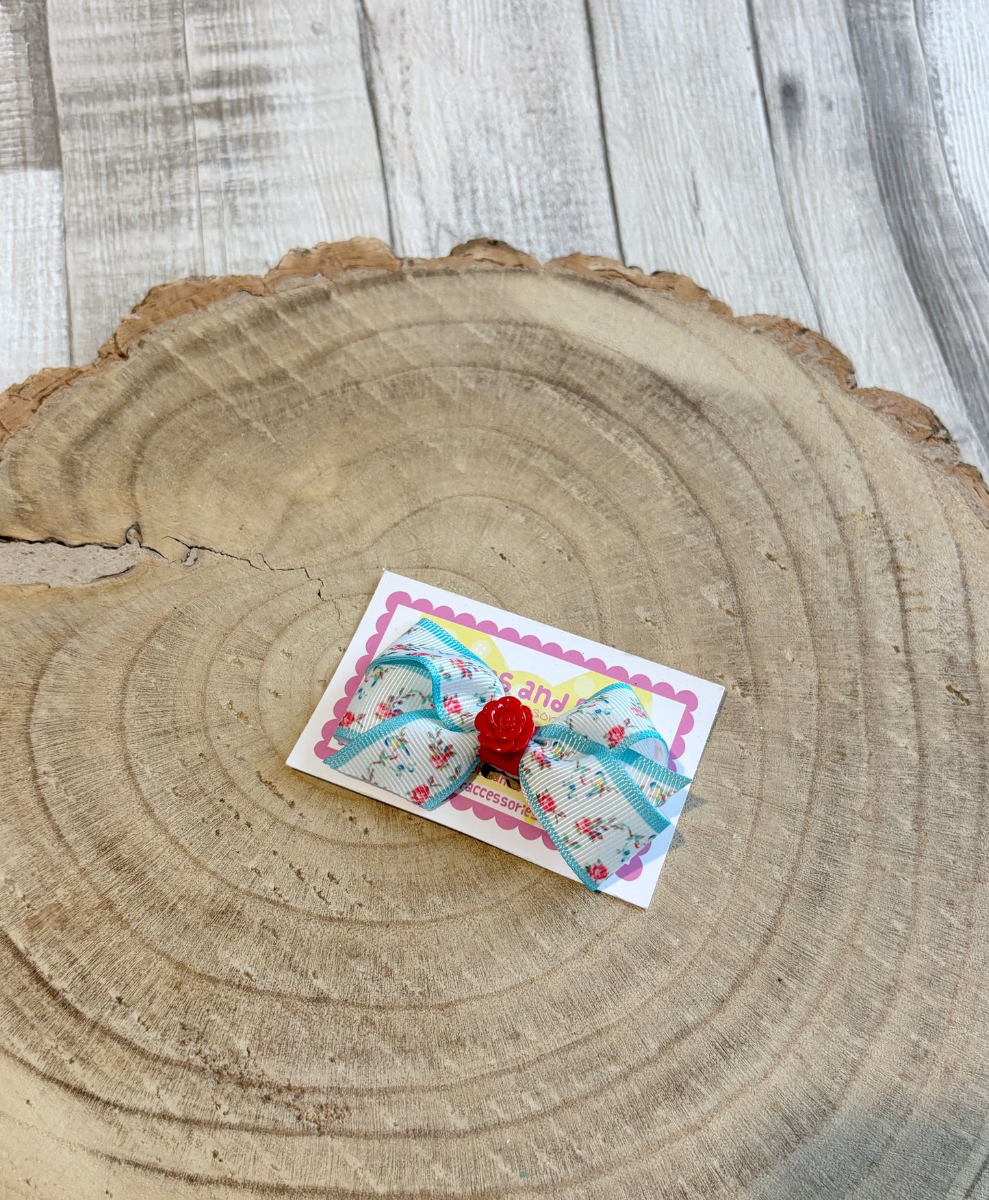 Floral Bow Hair Clip with Rose Centre