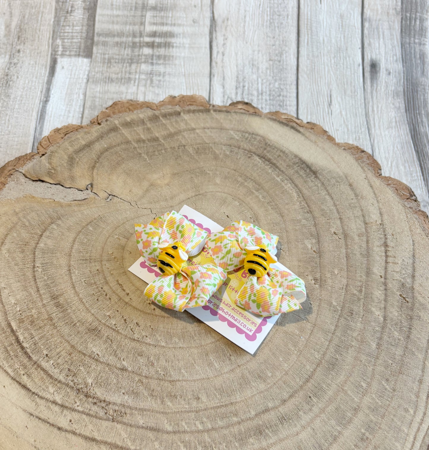 Floral Bow Hair Clips with Bee Centre – Set of 2