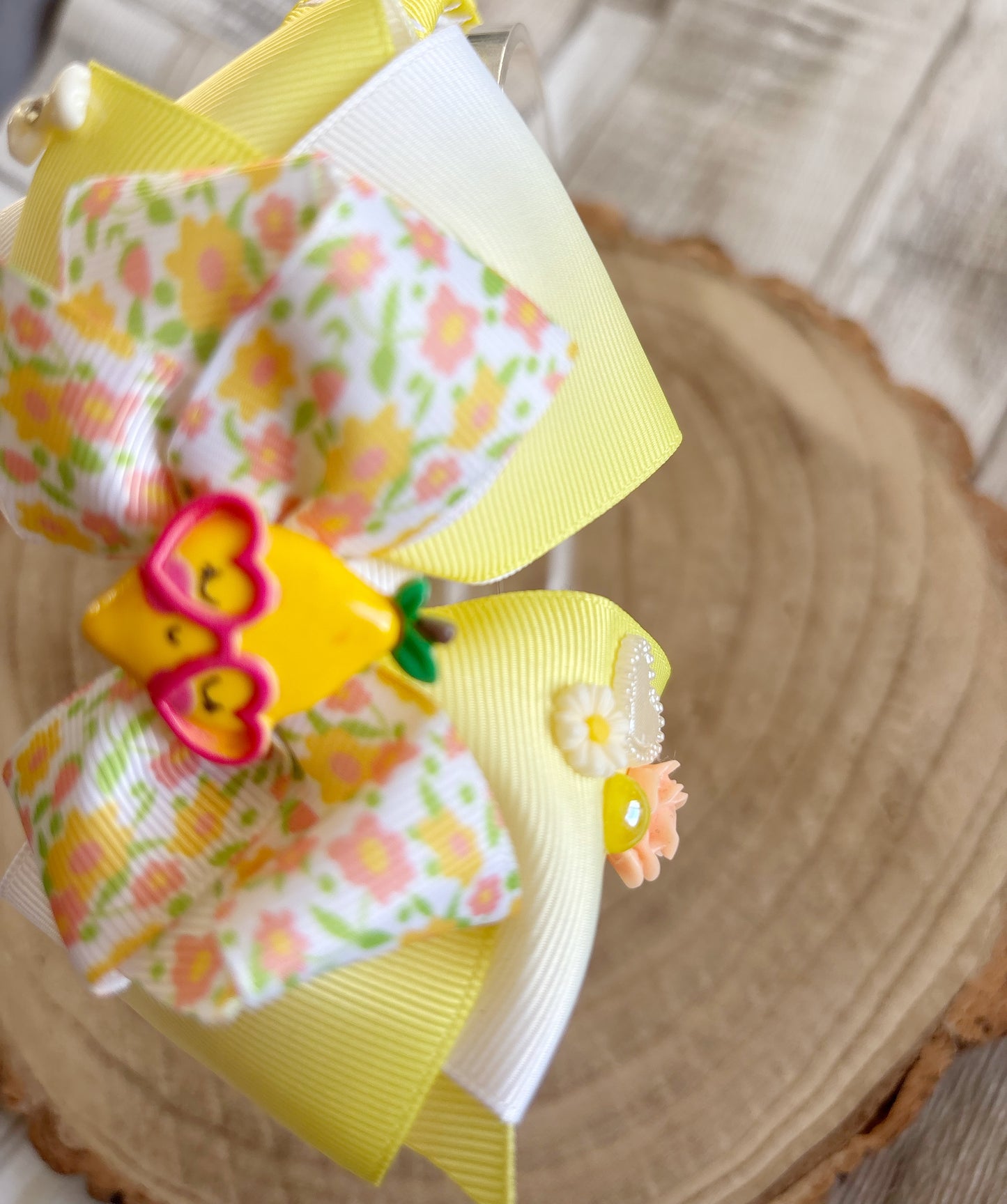 Yellow Lemon Floral Bow Hairband – Handmade with Non-Slip Grip