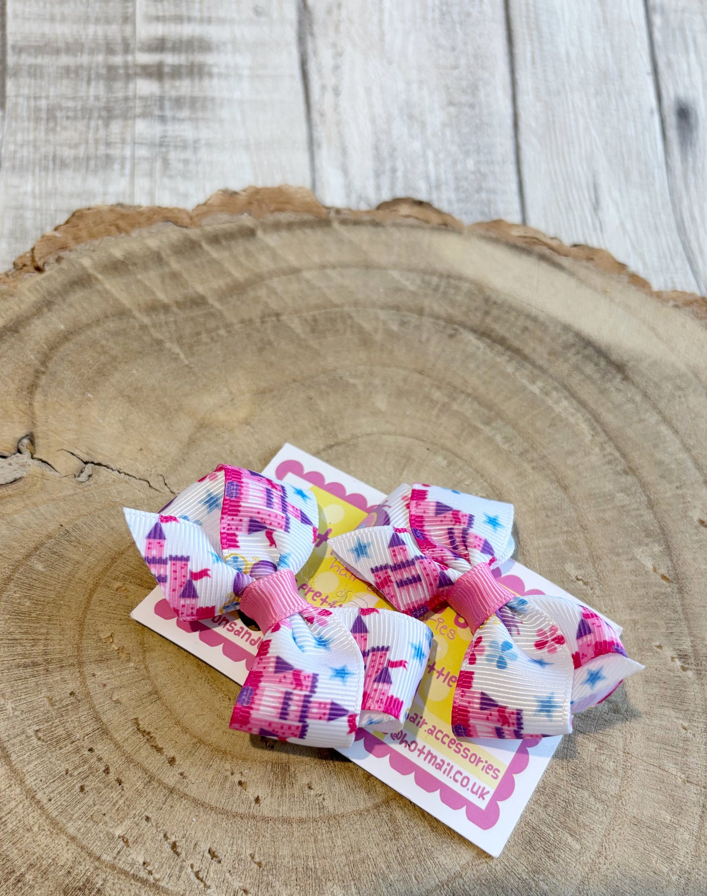🎀 Pink Castle Print Bow Hair Clip Set 🎀