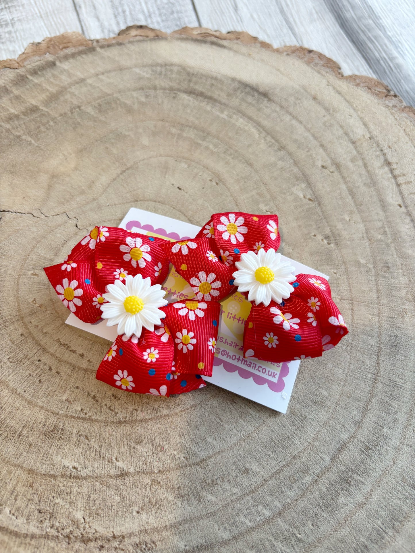 🌼 Red Daisy Hair Bow Set – Set of 2 🌼