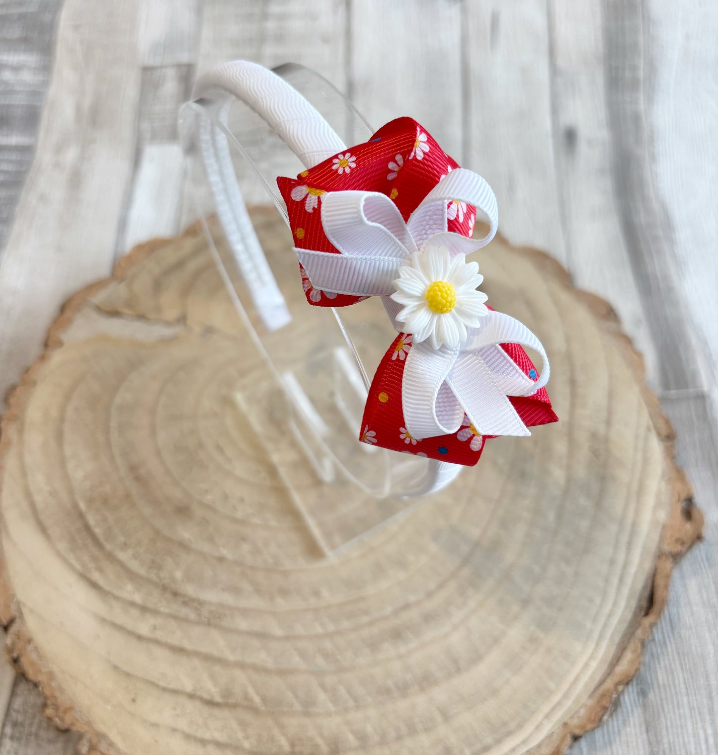 🎀🌼 Red Daisy Bow Headband 🌼🎀