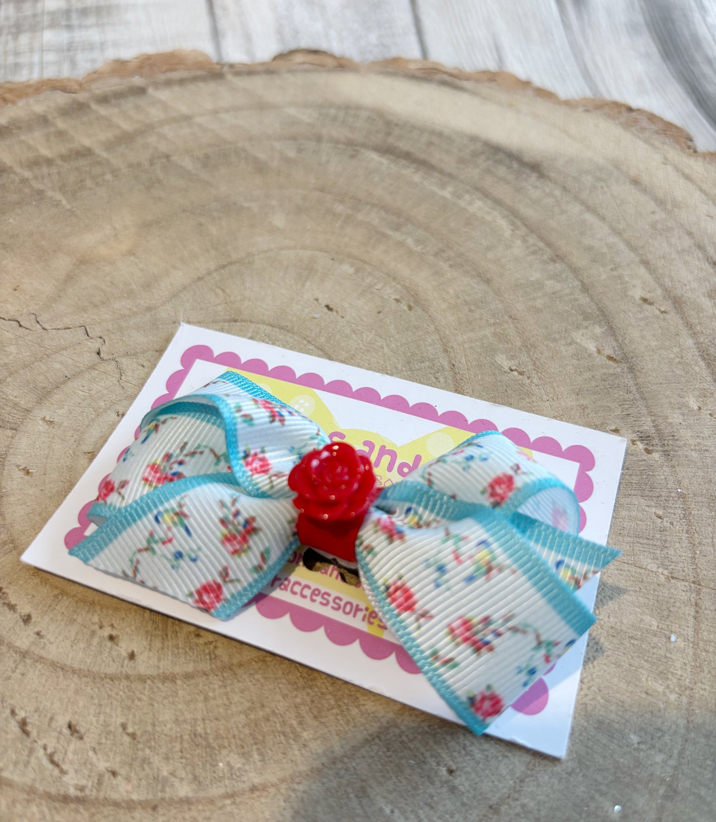 Floral Bow Hair Clip with Rose Centre