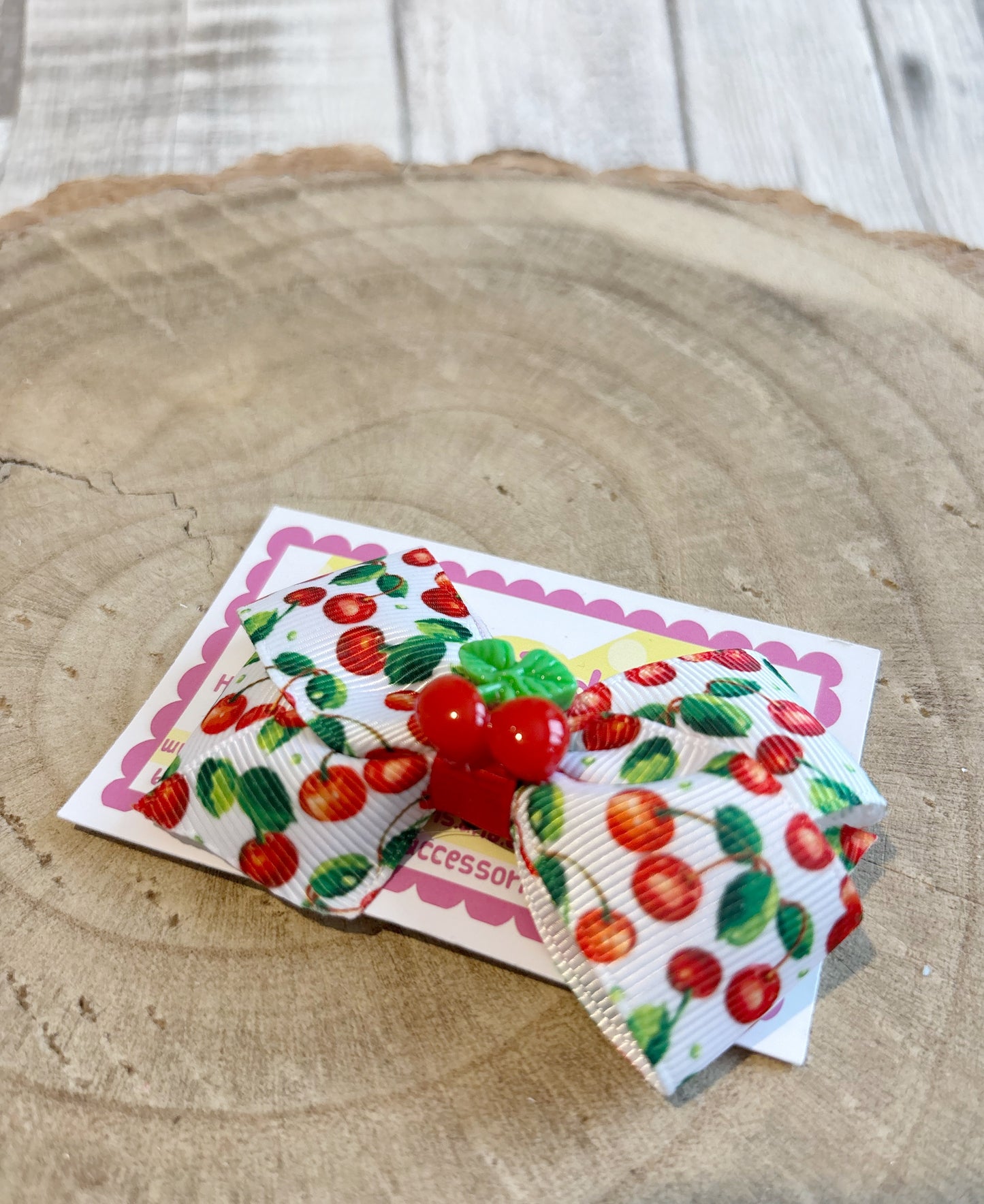 Cherry Print Bow Hair Clip