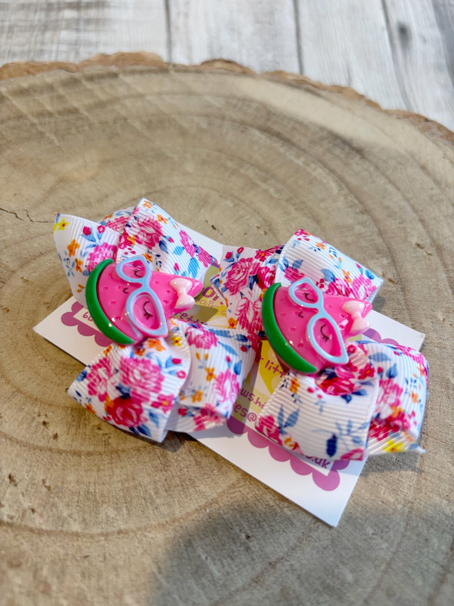 🎀 Floral Bow Hair Clip Set with Cute Watermelon Centre 🎀