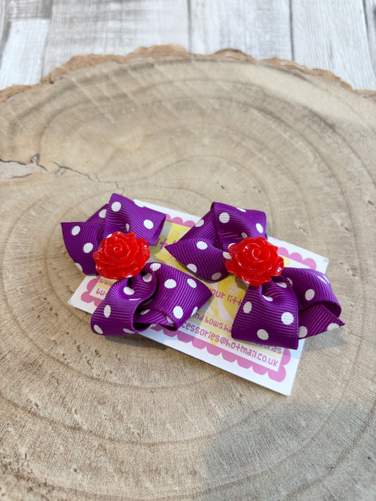 💜 Purple Polka Dot Hair Bow Set – Set of 2 💜