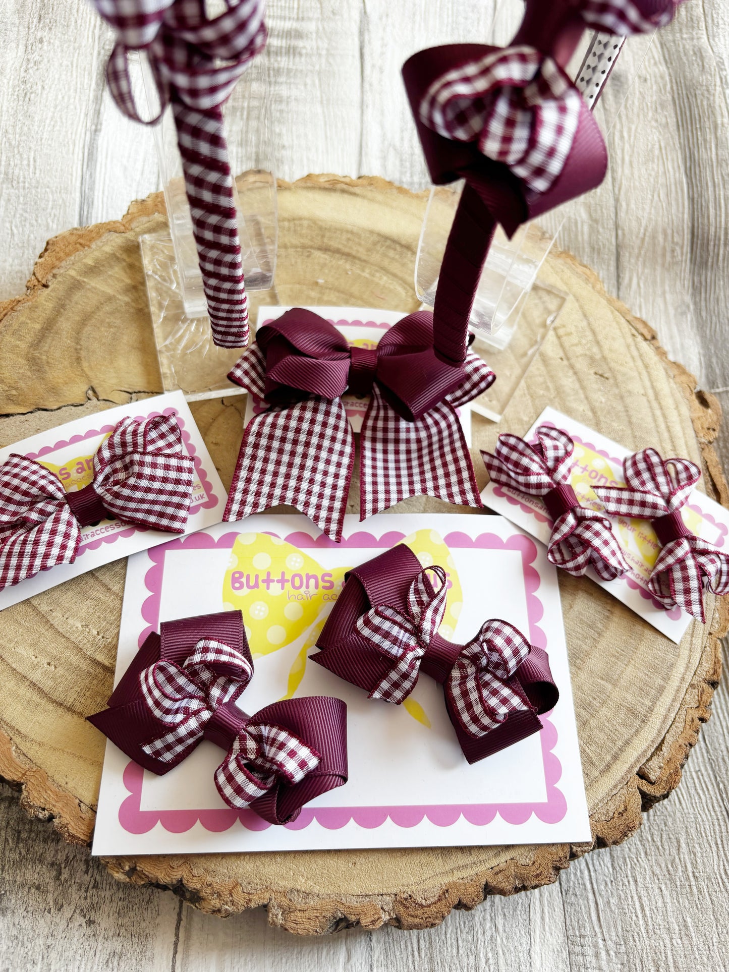 Burgundy Gingham School Accessories Bundle 🎀📚❤️