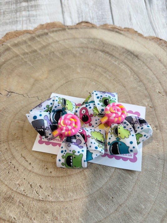 👻 Monster & Lollipop Hair Bow Set – Set of 2 👻