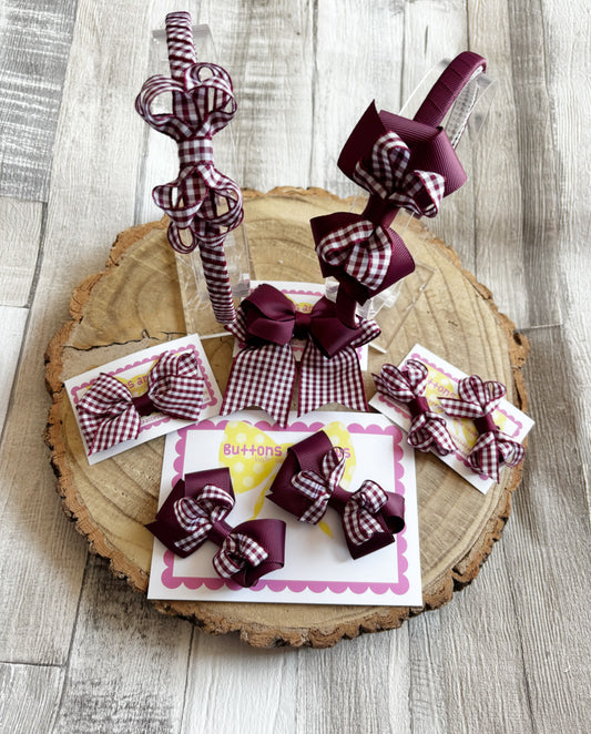 Burgundy Gingham School Accessories Bundle 🎀📚❤️