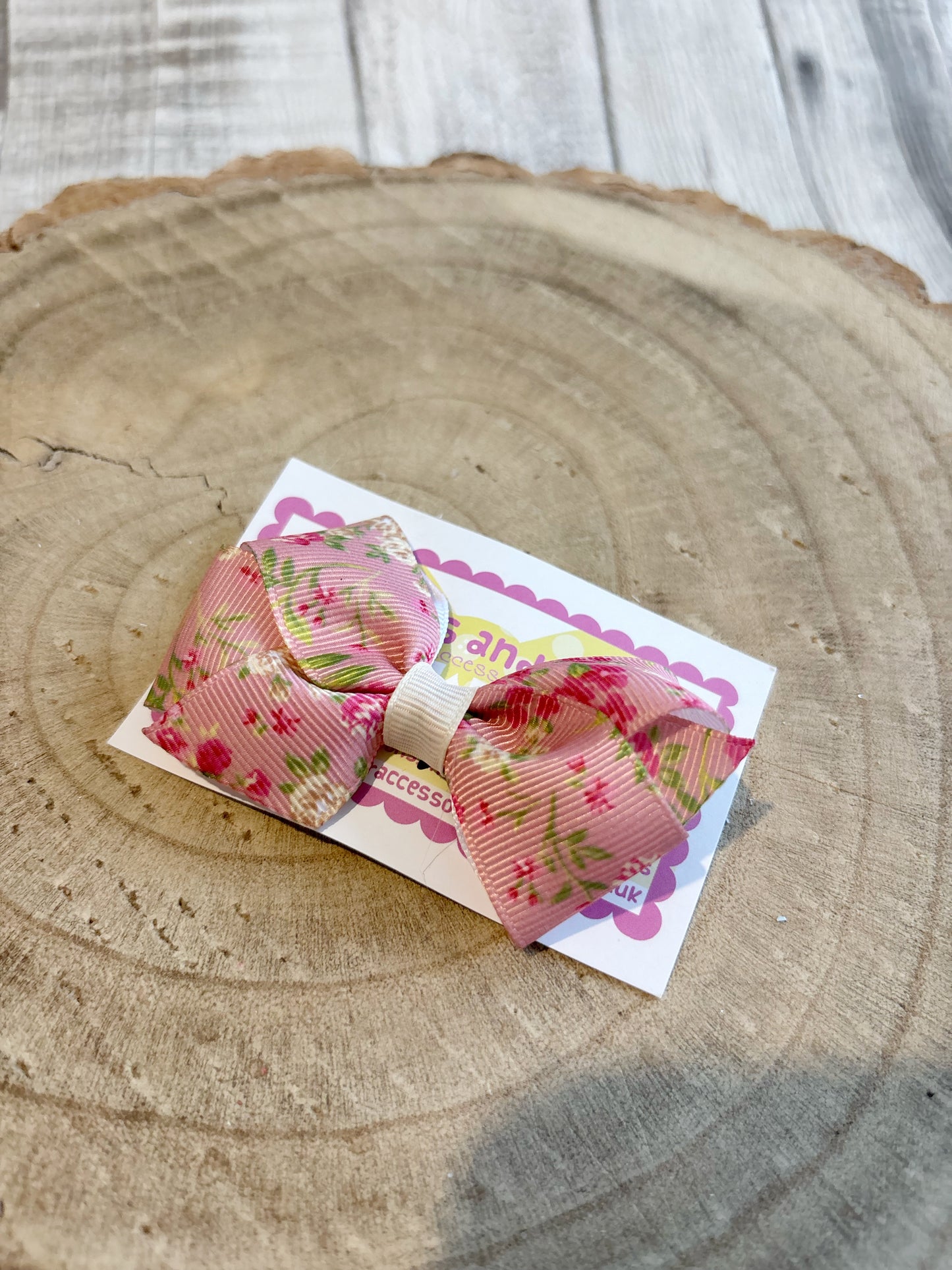 Pink Floral Grosgrain Bow Hair Clip – Non-Slip
