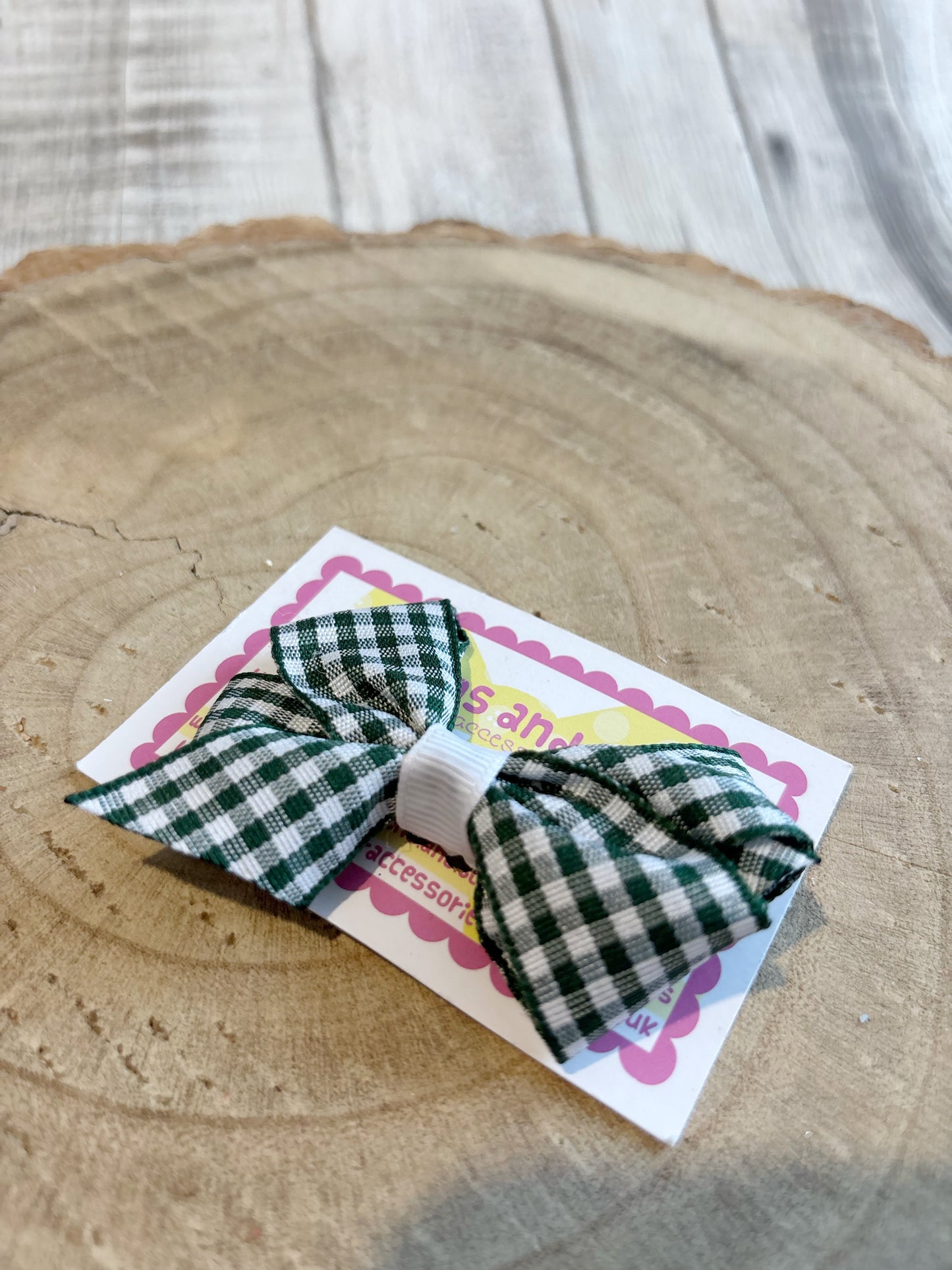 Green Gingham Bow Hair Clip – Non-Slip | Handmade