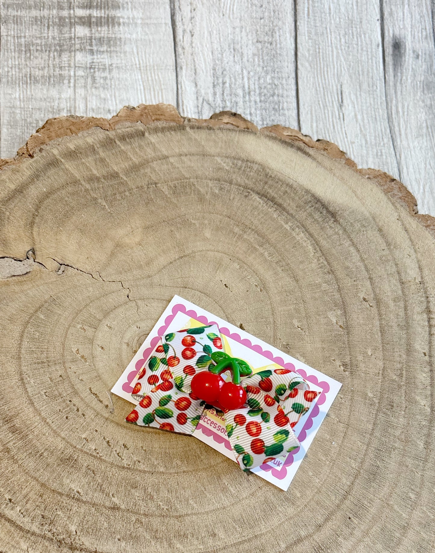 Cherry Print Bow Hair Clip