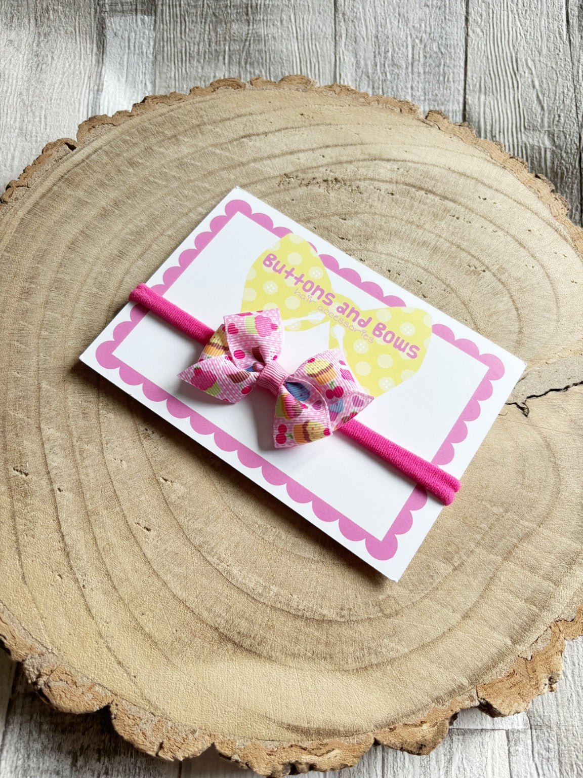 Cupcake and cherry baby bow headband