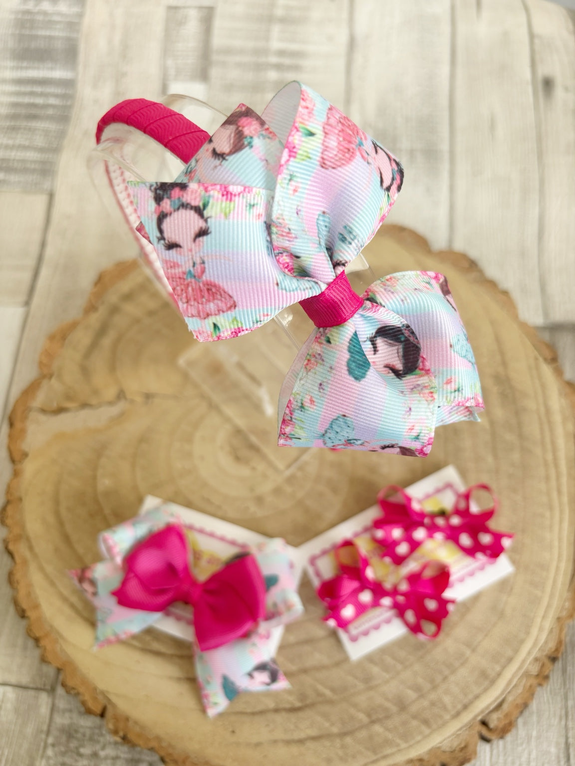 Fairy print handmade bow hairband gift set